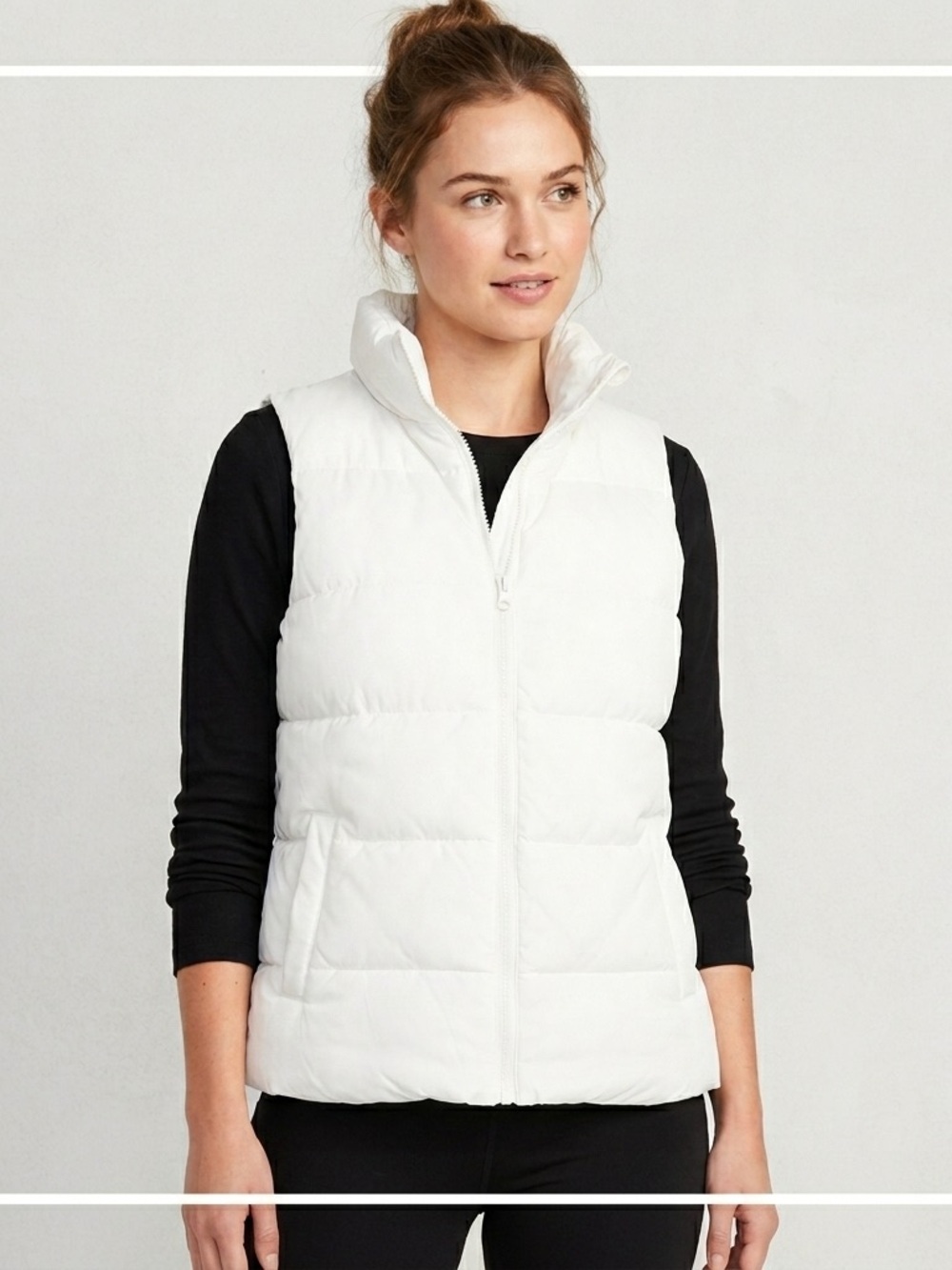 Old Navy White Puffer Vest Womens Size L Large Zip Fleece Lined Pockets NWT